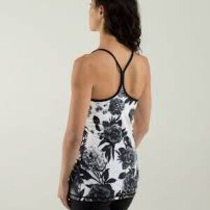 Lululemon black white floral rose athletic racerback cami tank size 6